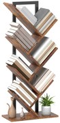 HOMCOM Bibliotecă Raft cu 7 Nivele Îngustă în Forma de Lemn pentru Birou, Brun Rustic | Aosom Romania