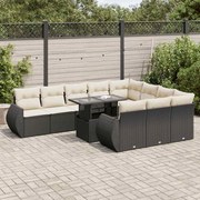 vidaXL Set canapele de grădină cu perne, 11 piese, negru, poliratan