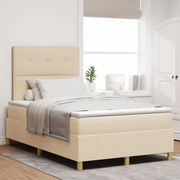 vidaXL Pat cu arcuri și saltea crem 120x200 cm din țesătură