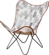 Fotoliu patchwork gri din piele de vacă cu structură din metal, „Aubrac Butterfly”