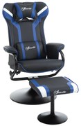 Vinsetto Scaun Gaming Ergonomic cu Taburet Suport Picioare Înclinare 130° Suport Lombar Negru și Albastru | Aosom Romania