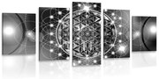 Tablou 5-piese Mandala fermecătoare în design alb-negru