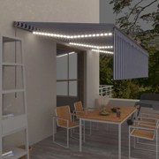 vidaXL Copertină retractabilă manual cu stor&amp;LED, albastru&amp;alb, 6x3 m
