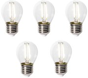 Set de 5 becuri LED E27 reglabile P45 sticlă transparentă 3W 250 lm 3000K