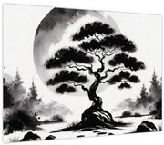 Tablou pe sticlă – Bonsai alb-negru (70x50 cm)