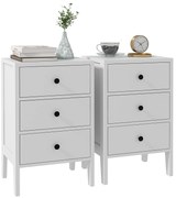 HOMCOM Lot de 2 noptiere, mese auxiliare, 3 sertare pentru cameră din lemn 40L x 30l x 64Î cm alb | Aosom Romania