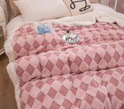 Patura cu blanita de iepure si catifea 200x230 cm JBI-Roz