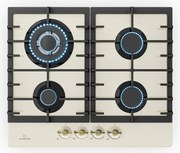 Klarstein Victoria 4 Zonen, plită pe gaz, 4 arzătoare, sticlă ceramică, alb fildeș