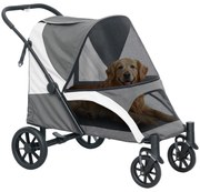 PawHut Carucior pentru câini, Carucior pliabil pentru câini mari, Carucior pentru animale de companie cu 4 roți, Liniile de siguranță, Frâne, Gri întunecat | Aosom Romania