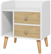 HOMCOM Noptieră cu 2 sertare mari, 1 raft deschis și picioare înalte din pin, design nordic, 43x30x49 cm | Aosom Romania