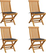 vidaXL Scaune de grădină cu perne antracit, 4 buc., lemn masiv de tec