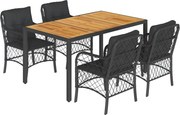 vidaXL Set mobilier de grădină cu perne, 5 piese, negru, poliratan