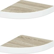 vidaXL Rafturi perete de colț, 2 buc., stejar și alb, 25x25x3,8cm, MDF