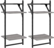 vidaXL Rafturi perete 2 niveluri cu bare 2 buc. gri sonoma 30x25x65 cm