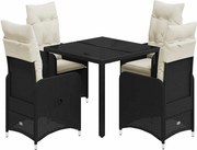 vidaXL Set bistro de grădină cu perne, 5 piese, negru, poliratan