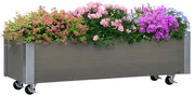Outsunny Strat Înălțat de Grădină cu Roți, Frână și Strat din Nețesut cu Orificii de Drenaj, 96x30.6x30 cm, Gri Deschis | Aosom Romania