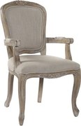 Scaun cu brațe dining Louis XV din lemn sculptat tapițat cu stofă bej, 57×57×94 cm, „Versailles"