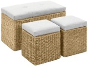 vidaXL Bancă cu 2 taburete, iarbă de mare, gri