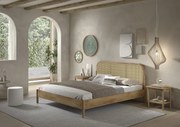 Set mobilier OLIVE copii pentru dormitor, pat 160x200 cm cu capăt rotunjit din rattan și două noptiere, culoare stejar – Vipack