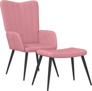 vidaXL Scaun de relaxare cu taburet, roz, catifea