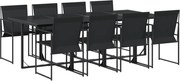 vidaXL Set mobilier de grădină, 9 piese, negru, textilenă