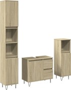 vidaXL Set mobilier de baie, 3 piese, stejar sonoma, lemn prelucrat