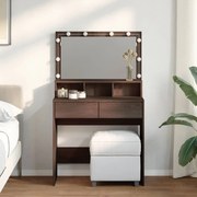 vidaXL Masă de toaletă cu LED, stejar maro, 80x41x134,5 cm