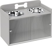 PawHut Stație de hrănire ridicată cu 2 boluri și dulap, MDF, oțel inoxidabil, model cu oase, Gri | Aosom Romania