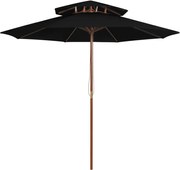 vidaXL Umbrelă de soare dublă, stâlp din lemn, negru, 270 cm