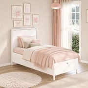Pat cu lada de depozitare pentru copii 100x200 cm , Design modern, port USB, colectia Varia White