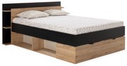 Pat matrimonial negru/în culoare naturală cu aspect de lemn de stejar cu spațiu de depozitare fără somieră 160x200 cm Albo – Marckeric