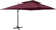 vidaXL Umbrelă de grădină cantilever cu blat dublu, roșu bordeaux, 400x300 cm
