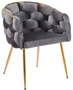 Scaun dining, tapiterie catifea, cadru metalic auriu, Gri albastru închis