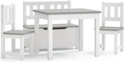 vidaXL Set masă&scaune pentru copii, 4 piese, alb și gri, MDF
