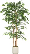HOMCOM Plantă artificială Ficus Banyan din PEVA și lemn, cu ramuri flexibile și ghiveci din PP și ciment | Aosom Romania