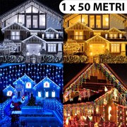 Instalatie de Craciun, 1 x 50 metri, franjuri cu flash, cu led tip turturi, fir gros, exterior, 4 cu