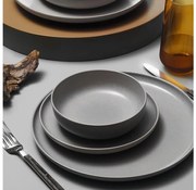 Set de masă 8 piese, gri, din porțelan