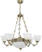 Candelabru cu 6 brate clasic design italian din alama, sticla 7052 RA-L. 7052/6+2