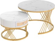 Măsuță de Cafea Rotundă 2 în 1 din MDF, Alb+Auriu | Aosom România