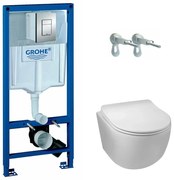 Pachet vas wc suspendat rimless Balneo Luna, capac softclose, rezervor Grohe Rapid SL si clapeta Grohe Skate Cosmopolitan crom