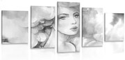 Tablou 5-piese farmecul unei femei în design alb-negru