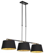 Lampă suspendată cu abajururi din bumbac negru și auriu 32cm - Combi 3 Deluxe