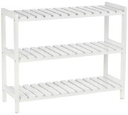 HOMCOM Etajeră pentru încălțăminte, suport pentru pantofi 3 niveluri, rafturi cu lamele, din lemn de pin， 70 x 26 x 57,5 cm, alb | Aosom Romania