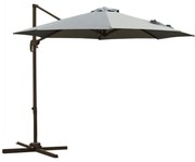 Outsunny Umbrel de Gradină cu Manivelă cu Înclinare Reglabilă, Umbrelă cu Braț și Stinghii, Ø2.95x2.5 m, Gri | Aosom Romania