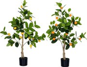 HOMCOM Set de 2 Plante Artificiale Decorative Lamai si Portocal In Ghiveci, Plante Artificiale pentru Decor Interior Exterior, 120cm | Aosom Romania