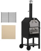 Cuptor Pizza Outsunny din otel inoxidabil Gratar cu carbune, 50x36x160cm Negru | Aosom Romania