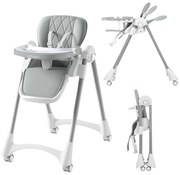 Scaun de masa pliabil pentru bebelusi si copii Kidizi Allure Gri, 6-36 luni, spatar ajustabil 3 pozitii, roti cu frane