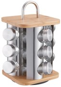 Borcane pentru condimente pe suport Klausberg KB 7554, 12 buc. borcane, bambus si otel, inox / maro