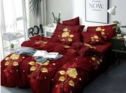 Set Lenjerie Pat Dublu, 6 piese - Visiniu Cu Trandafiri