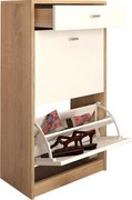 Pantofar 2 compartimente cu sertar, alb/stejar sonoma, VIVAT NEW TYP 1